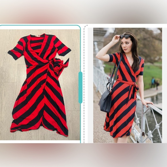 Tory Burch Striped Wrap Dress Size M - Picture 1 of 5